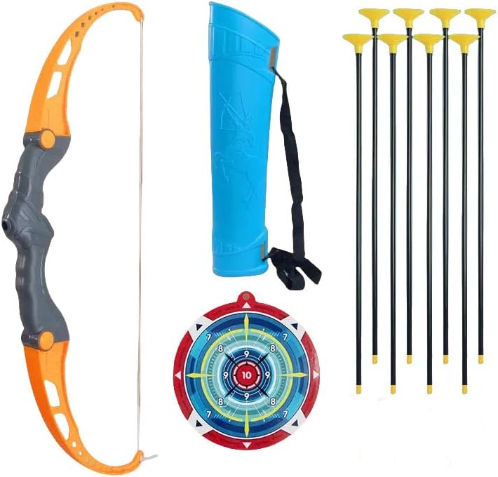 Kids Bow and Arrow Set Age 4-6 | Outdoor Toy with 8 Safety Arrows|Blue Orange Archery Gift for Boys Girls Birthday Party (Orange)