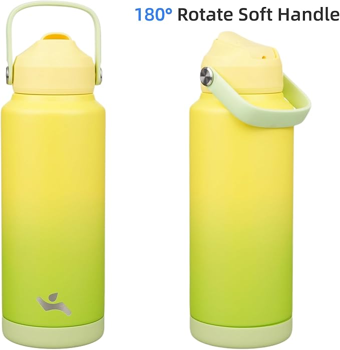 Insulated Water Bottle with Straw Lid,32 oz Stainless Steel Vacuum Metal Bottle with Silicone Handle,Lime-FlexoryFit