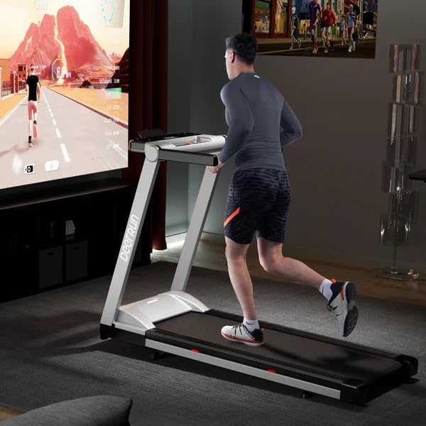 DeerRun Treadmills for Home with Incline and Handles, 3.5 HP Foldable Treadmill 350 LBS Weight Capacity for Small Spaces, Folding Running Machine with Smart APP-FlexoryFit