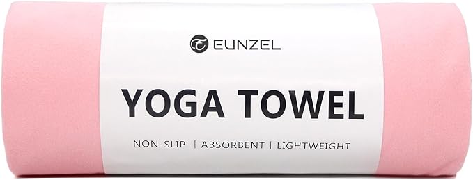 Eunzel Hot Yoga Towel Non Slip Yoga Mat Towel Non-Slip Sweat Absorbent Microfiber Towel for Hot Yoga, Pilates and Workout 72" x 26.5", Pink-FlexoryFit
