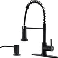 WEWE Black Kitchen Faucet with Soap Dispenser, Kitchen Sink Faucet with Pull Down Sprayer Stainless Steel Single Handle High Arc Pull Out Matte Black Faucet for Bar Laundry RV Utility