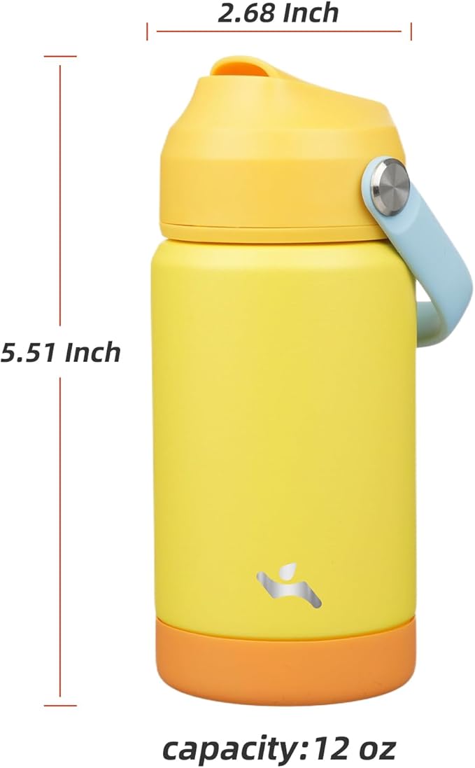 Insulated Water Bottle with Straw Lid,12 oz Stainless Steel Vacuum Metal Bottle with Silicone Handle,Yellow-FlexoryFit