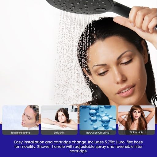 Crystal Quest Luxury 2-in-1 Handheld and Shower Head Combo Filter System - Black - BPA Free | 1.25-2.5 GPM | Reversible Cartridge | Great for Dechlorination