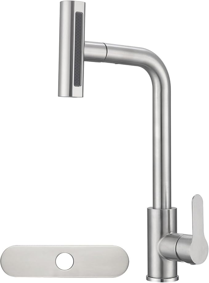 Kitchen Faucet with Pull Down Sprayer SUS304 Stainless Steel Waterfall Kitchen Sink Faucet 4 Functions Brushed Nickel Pull Out Kitchen Sink Faucets Utility Rv for 1 or 3 Hole Sink, KF2-BN