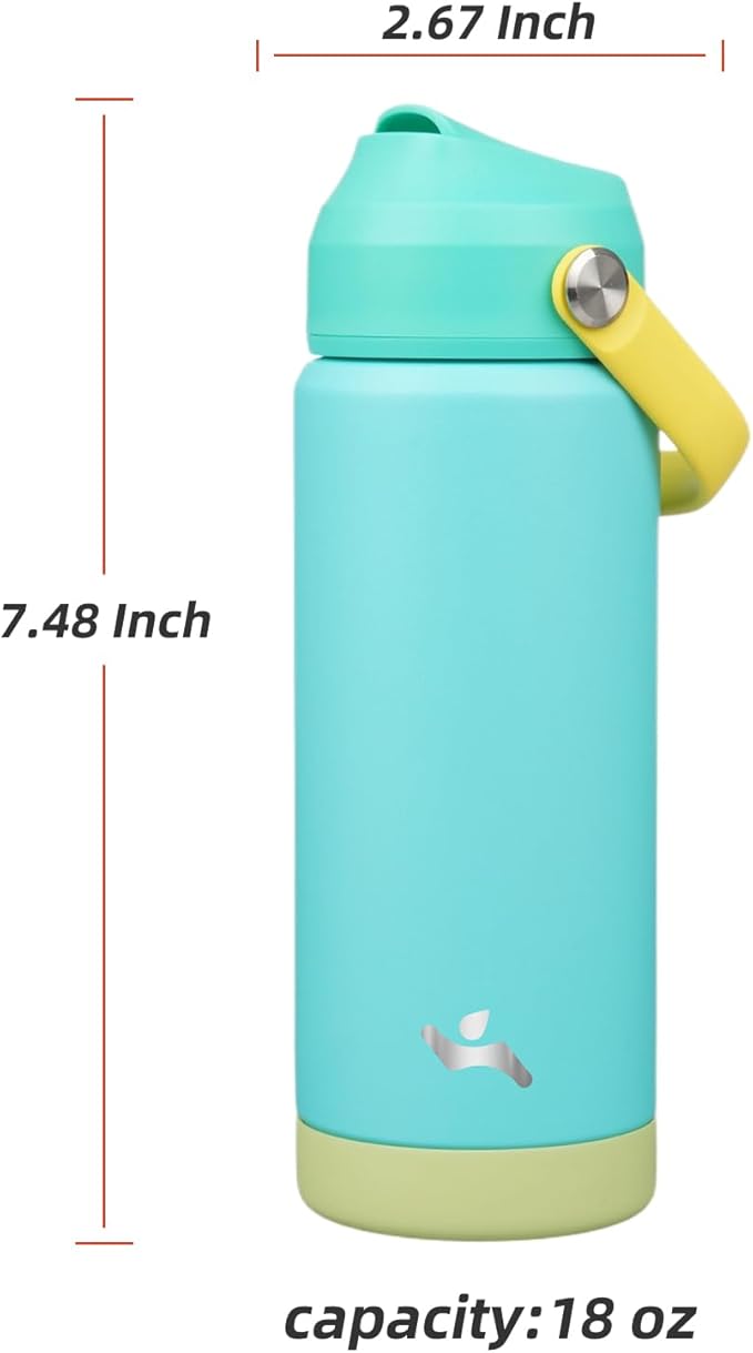 Insulated Water Bottle with Straw Lid,18 oz Stainless Steel Vacuum Metal Bottle with Silicone Handle,Twilight Blue-FlexoryFit