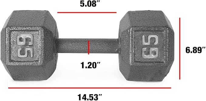 WF Athletic Supply Cast Iron Solid Hexagon Gray/Black Dumbbells, Strength Training Free Weights Set of 2 for Women and Men, Hand Weights Sold by Pairs, Multi-Select Size Options Available-FlexoryFit