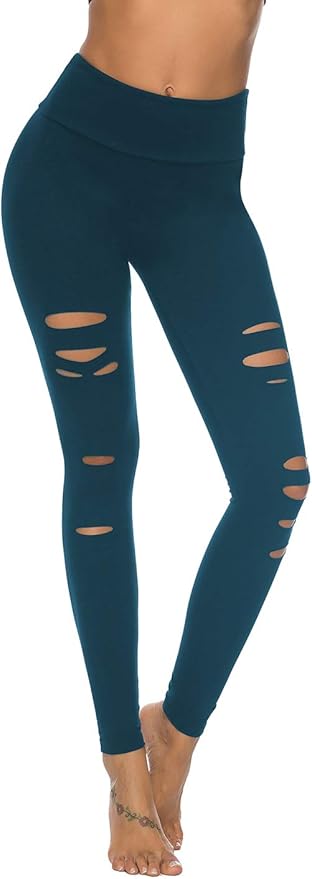 DIBAOLONG Womens High Waist Yoga Pants Cutout Ripped Tummy Control Workout Running Yoga Skinny Leggings-FlexoryFit
