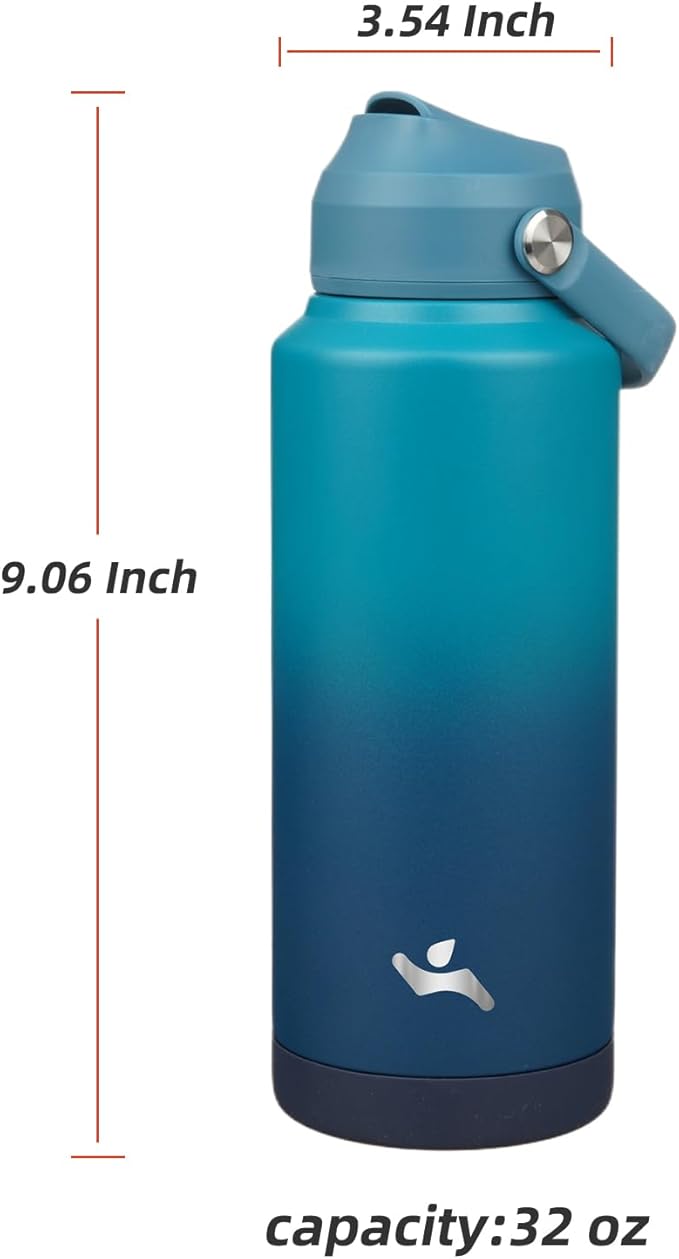 Insulated Water Bottle with Straw Lid,32 oz Stainless Steel Vacuum Metal Bottle with Silicone Handle,Vast-FlexoryFit