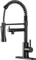 Commercial Pull-Down Kitchen Sink Faucet - Single Handle, Dual Spout, Stainless Steel, with Countertop & Sprayer (Black-03)