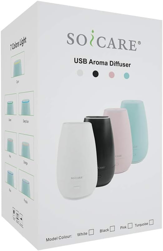 SOICARE Car Diffuser (2nd Generation), Small Portable Car Essential Oil Diffuser with Built-in USB Cable, Mini Aromatherapy Air Scent Humidifier Diffuser for Travel/Office/Home (White)