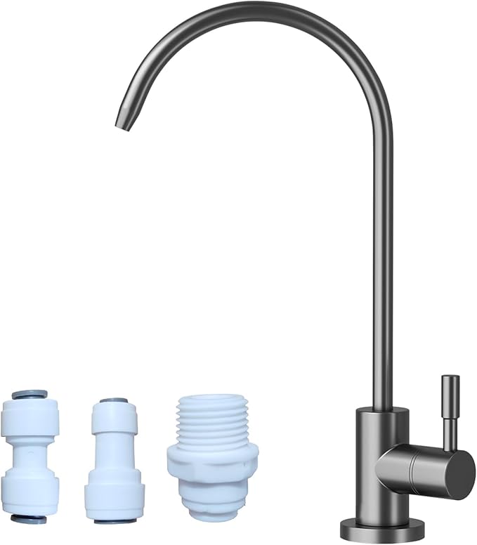 Kitchen Sink Faucet with Pull - Down Sprayer, 2 - Handle 3 - in - 1 Kitchen Sink Filter Faucet, Cold and Hot Mixer Drinking Water Faucet (Grey-01)