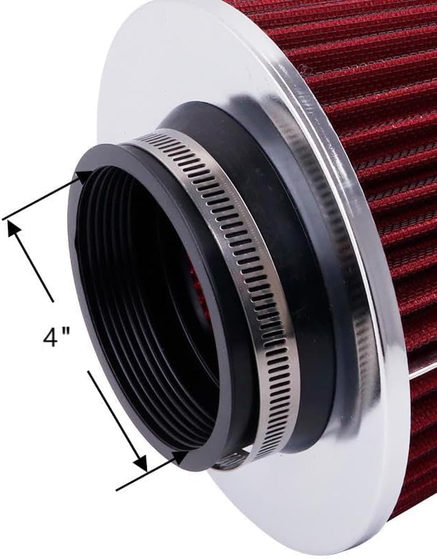 4"Universal Clamp-on Air Intake Filter - Washable, High-flow，Lower intake air temperature, Inlet Cold Air Cone Replacement