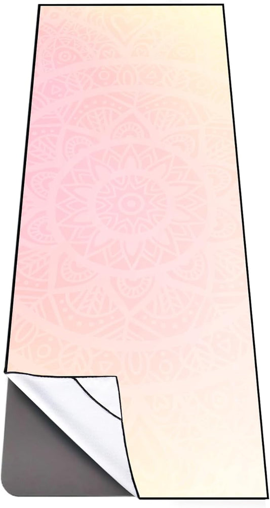 QiyI Yoga Mat Towel with Corner Pockets, Non Slip Sweat Absorbent Hot Yoga Towels, Soft Yoga Blankets with Travel Bag, Skidless Mat Cover for Workout, Gym, Fitness - 70"x26", Gradient Mandala-FlexoryFit