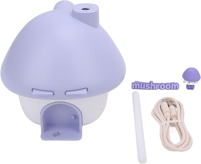 Travel Portable Cute Mushroom House Design Humidifier with Night Light, Personal 300ml Silent Humidifier for Office, Bedroom Car