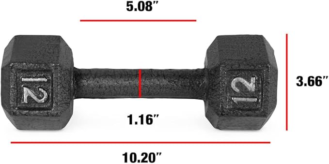 WF Athletic Supply Cast Iron Solid Hexagon Gray/Black Dumbbells, Strength Training Free Weights Set of 2 for Women and Men, Hand Weights Sold by Pairs, Multi-Select Size Options Available-FlexoryFit