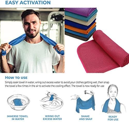 8 Packs Cooling Towel (40 x 12), Ice Towel, Microfiber, Soft Breathable Chilly Towel Stay Cool for Yoga, Workout, Sport, Gym, Camping, Fitness, Running, Workout & More Activities - Multicolor-FlexoryFit