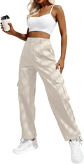 Lepunuo Women's High Waisted Cargo Pants Travel Y2K Streetwear Baggy Stretchy Pants with 6 Pockets Drawstring Ankle Cuffs
