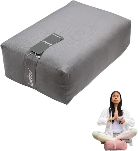 Rectangular Yoga Bolster Pillow, 18" x 12" x 6", Pink Cotton-FlexoryFit