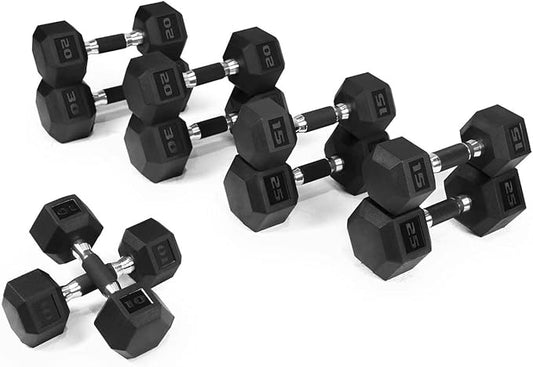 WF Athletic Supply Rubber Encased Hex Dumbbells with Rubber Grip Contoured Handle for Muscle Toning, Strength Building & Full Body Workout-FlexoryFit