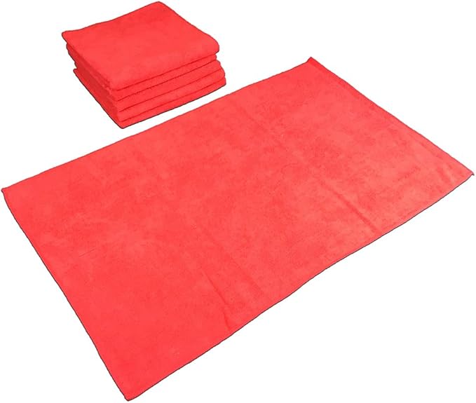 Arkwright Microfiber Gym Towel - Pack of 12 - Super Soft, Quick Dry Workout Sweat Towels, 300 GSM Lightweight & Absorbent for Sports, Working Out, Yoga, and Spa, 16 x 27 in, Red-FlexoryFit