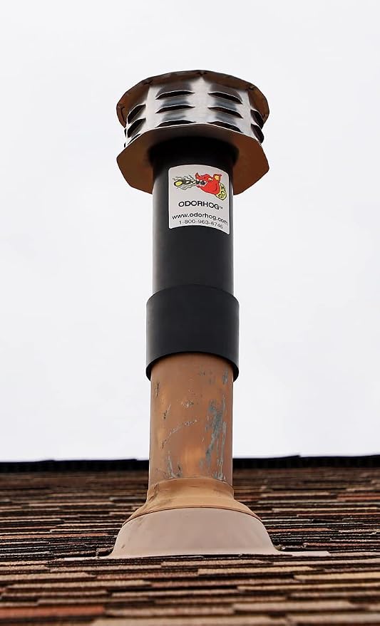 OdorHog Metal Cap Slip On Vent Stack Pipe Filter 4" Black ABS, Removes Outdoor - Image 6