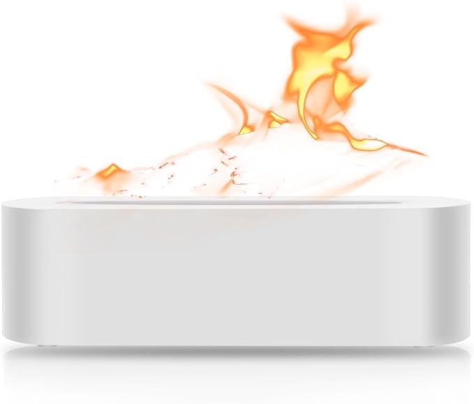 Essential Oils Diffuser for Humidifier, Fire Flame Aromatherapy Diffuser with 7 Colors Light, 150ml Cool Mist Humidificador with Timer&Auto Off, Scent Diffuser for Home Room Office(Whiite)