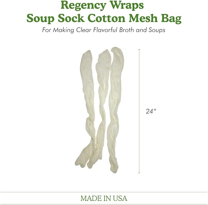 Regency Wraps Soup Socks, 24-inch 3 Pack, 100% Cotton Mesh Bags; for Clear Broths, Delicious Soups with No Straining; Fits Whole Chicken, Stew Meat, or Veggies