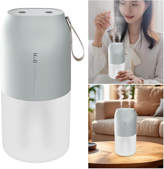 Dual Nozzle Portable Humidifier 300ml with Dual Spray Modes and Night Light for Bedroom and Car