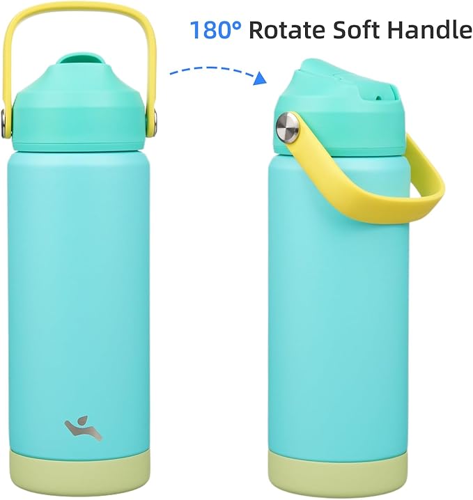 Insulated Water Bottle with Straw Lid,18 oz Stainless Steel Vacuum Metal Bottle with Silicone Handle,Twilight Blue-FlexoryFit