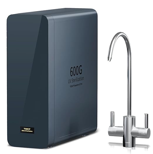 TOKIT U2 Pro UV Under Sink Reverse Osmosis Water Filter System Rich in Minerals 600 GPD High Flow 2:1 Pure to Drain Tankless RO Under Sink Water Filtration System FCC/SGS, NSF/ANSI 58&42 for Home