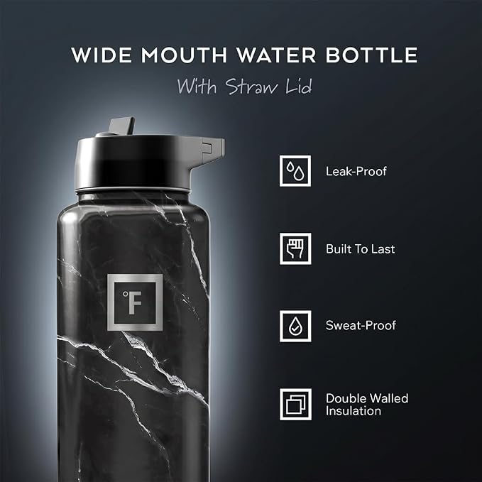IRON °FLASK Camping & Hiking Hydration Flask - 40 oz Black Marquina - Image 2