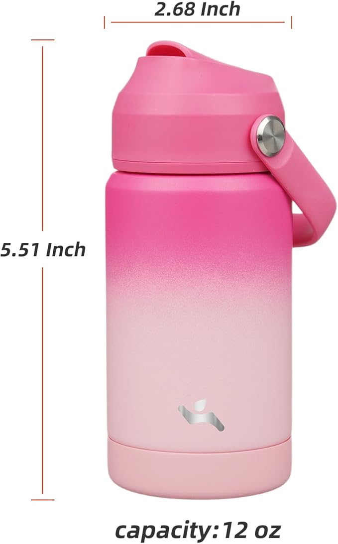 Insulated Water Bottle with Straw Lid,12 oz Stainless Steel Vacuum Metal Bottle with Silicone Handle,Cherry Blossom-FlexoryFit
