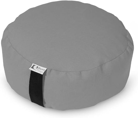 Bean Products Zafu Meditation Pillows for Sitting on Floor, Yoga Cushion, Cotton/Buckwheat Fill Yoga Pillow, Zafu Meditation Cushion, Zen Kneeling Prayer Pad- Made in USA - 14" Round - Stone Gray-FlexoryFit