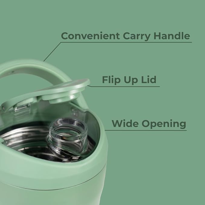 HydroJug 24 oz New Stainless Steel Shaker – Insulated, Leakproof, BPA-Free with Silent Mixing Grate – No Clumps, No Noise – Premium Shaker for Fitness, Sports & Everyday Use, Sage