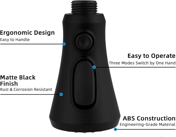 Hibbent Pull Down Spray Head for Kitchen Faucet, NSF/ANSI/CAN 61 & CUPC Certified 3-Function Spray Nozzle, 15 Adapters, Sink Faucet Head Replacement Compatible with Moen, Delta, Kohler, Matte Black