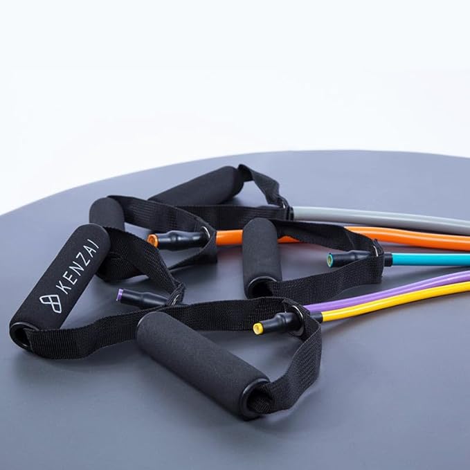 Kenzai Resistance Bands Exercise Set with Handles, Multi-Color Fitness Tubes, Strength Training Equipment for Home Workouts-FlexoryFit