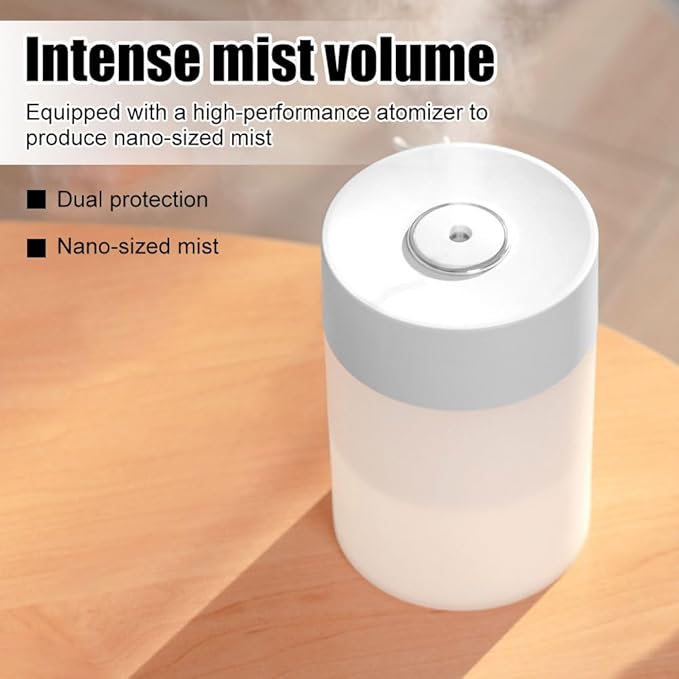 Mini Humidifier, 600ML Portable Mist Diffuser with Night Light, 2 Modes, USB Personal Humidifier for Car Office Home Bedroom
