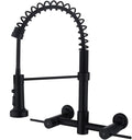 Wall Mount Kitchen Faucet, 8 Inch Center Wall Mount Kitchen Sink Faucet with Pull Down Sprayer, Commercial, Black