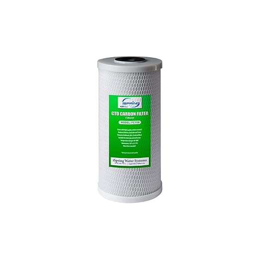 iSpring FC15B High Capacity Activated CTO Carbon Block Filter for Under Sink and Whole House Water Filtration System, 5-Micron 10"x4.5"