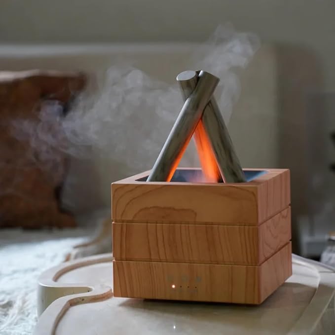 Flame Mist Flames Humidifier Essential Oil Diffuser, Bonfire Aroma Diffuser Fireplace Flame Humidifier with Remote, Cool Mist Aromatherapy Machine Night Light for Large Room Bedroom Office