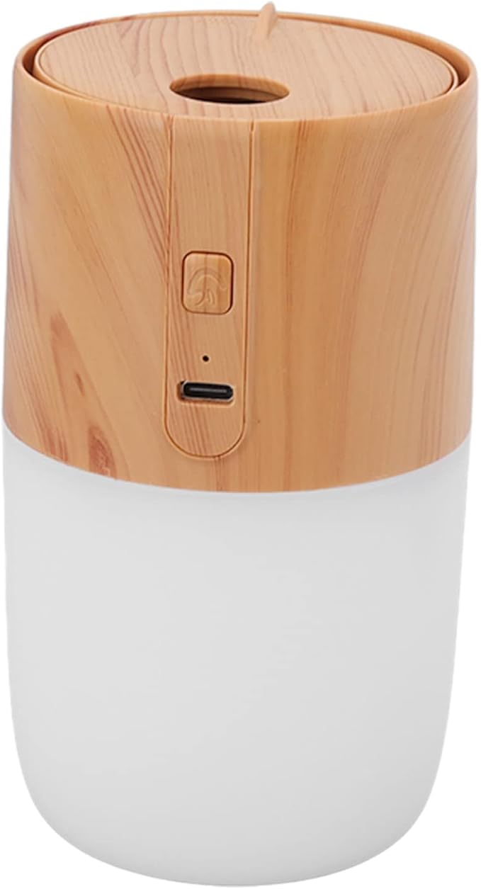 Portable Mist Humidifier, 300ml Capacity Personal Air Humidifier with Timing Function, Jellyfish Shaped Spray Mist, Mobile Using Office Humidifier with Colorful Night Light for(Light Wood Color)