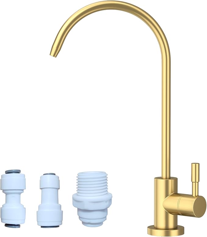 Kitchen Sink Faucet with Pull - Down Sprayer, 2 - Handle 3 - in - 1 Kitchen Sink Filter Faucet, Cold and Hot Mixer Drinking Water Faucet (Gold)