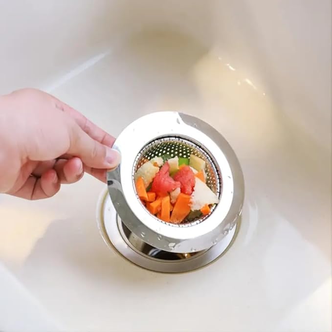 2 Pack Sink Strainer Sets - Large Wide Rim 4.5" Stainless Steel Strainer with Rust-Free Function and Anti-Clogging Micro-Perforation - Kitchen Sink Drain Strainer (Silver)