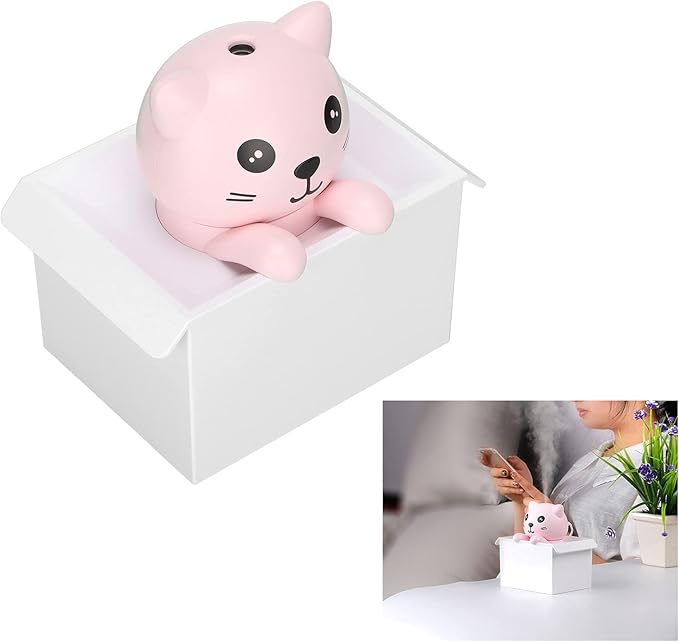 330ml Air Humidifier, Mute Adjustable Fog Mode Cat Shape Portable Humidifier with Color LED Light for Office Bedroom Car