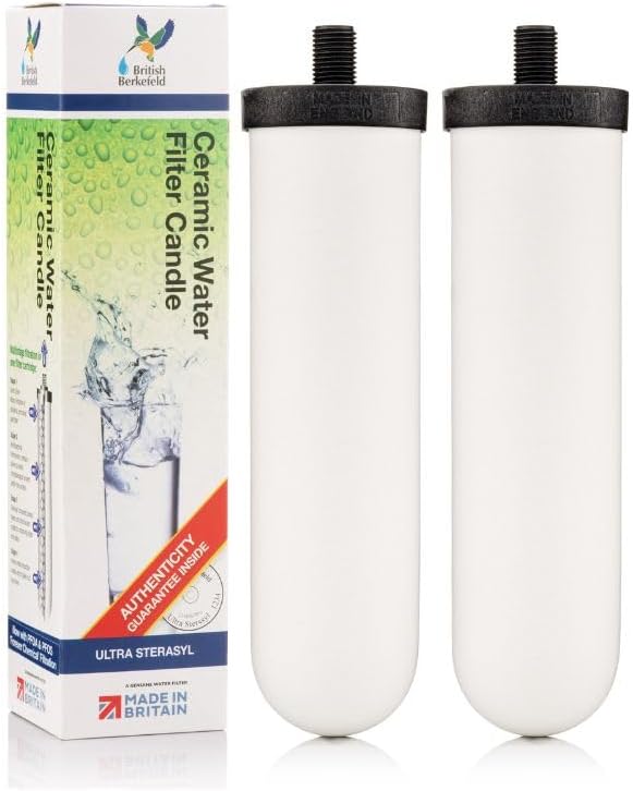 British Berkefeld 7" Ultra Sterasyl Keramik-Schwerkraftfilterkartusche | 2er-Pack | Reduziert Verunreinigungen | Verbessert Geschmack und Geruch | NSF-zertifiziertes Kerzenelement