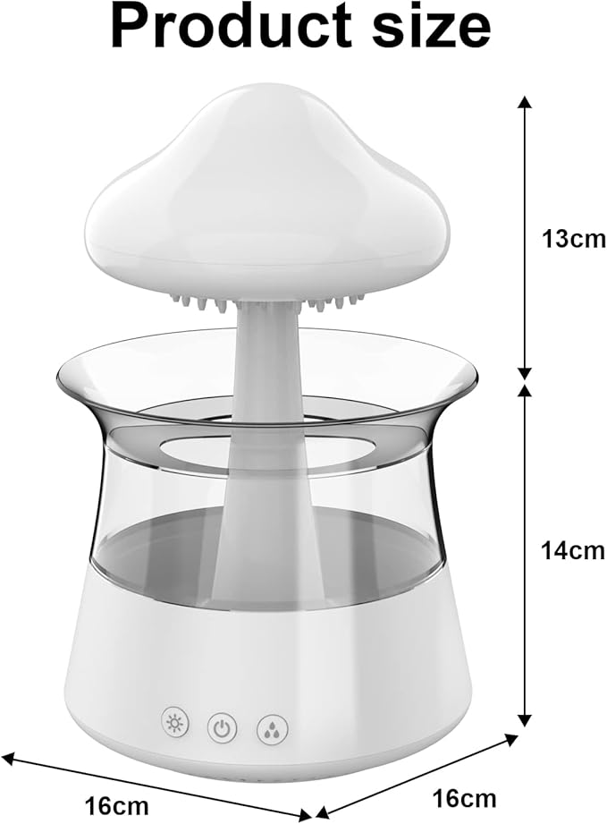 Cloud Rain Humidifier for bedroom with Soothing Rain Sounds - Bedroom Sleep Aid, Waterfall Night Light, Mushroom Design Air Moisturizer for bedroom and living room (White)