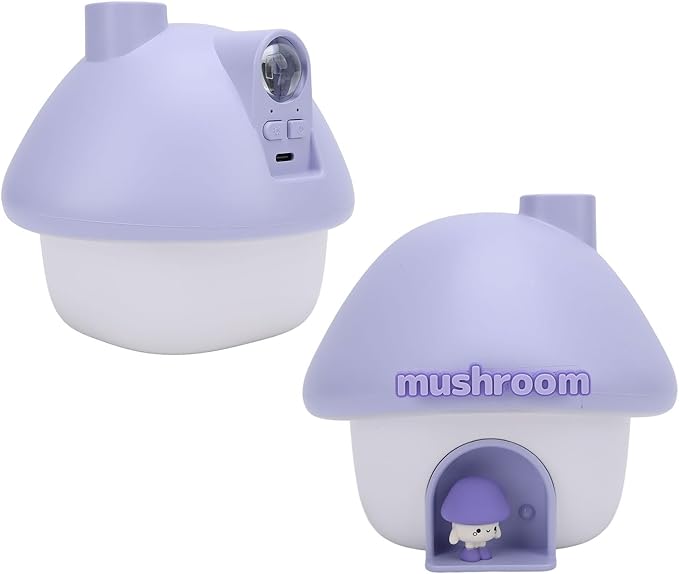 Travel Portable Cute Mushroom House Design Humidifier with Night Light, Personal 300ml Silent Humidifier for Office, Bedroom Car
