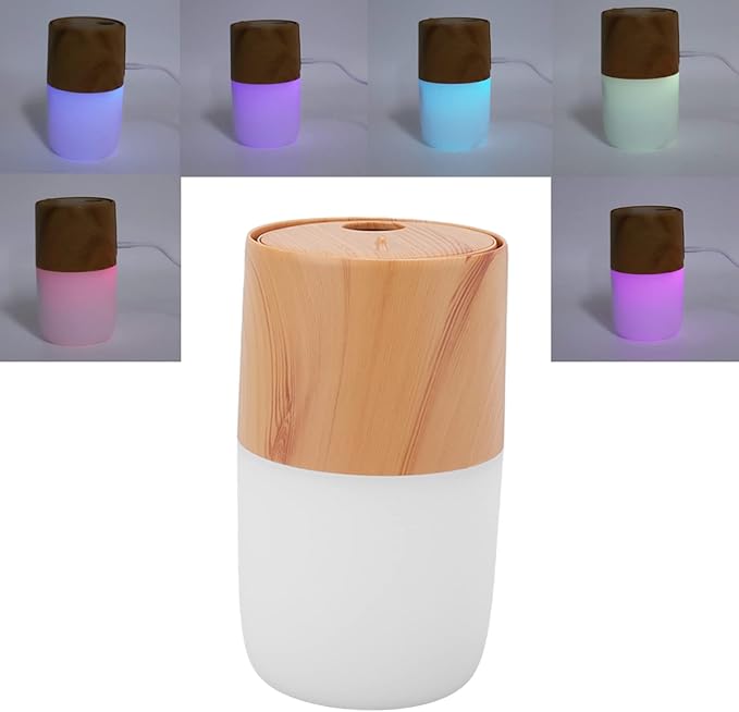 Portable Mist Humidifier, 300ml Capacity Personal Air Humidifier with Timing Function, Jellyfish Shaped Spray Mist, Mobile Using Office Humidifier with Colorful Night Light for(Light Wood Color)