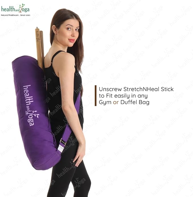 HealthAndYoga™ StretchNHeal Collapsible Multi-Use Wooden Yoga Stick - Regular and XL - Portable Posture Corrector Pole, Stretch Mobility Stick, Physical Workout Exercise Dowel-FlexoryFit