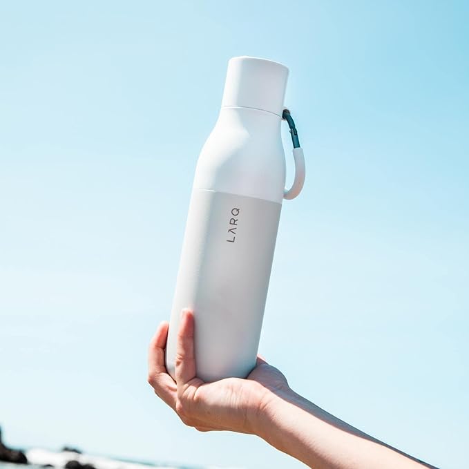 LARQ Bottle Flip Top 17 oz - Insulated Reusable Stainless Steel Water Bottle With Straw | BPA Free | For Sports, Gym, and Travel | Keep Drinks Cold for 24 Hours | Granite White